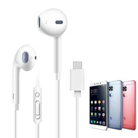 HKM-814291 Type-C Wired Earphones with Microphone in White, Black, and Pink - Comfortable In-ear Design with Heavy Bass and Treble