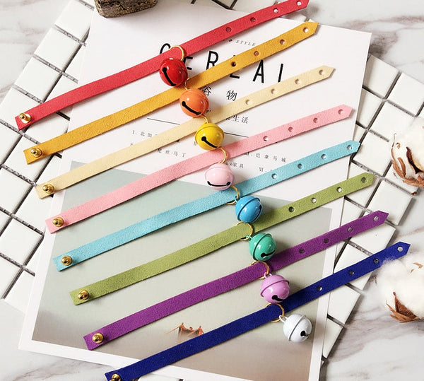 HKM-8144957 Candy-Colored Adjustable Pet Collar with Bell ¨C Soft Cloth Material, Multiple Sizes Available