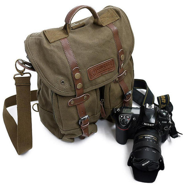 HKM-814611 Casual Brown Canvas SLR Camera Shoulder Bag