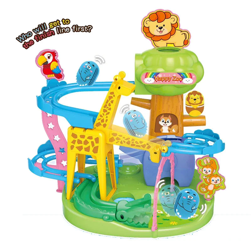 HKM-814803 Indoor Building Block Zoo Animal Slide Railway Track Playground Toy Set for Ages 2-4