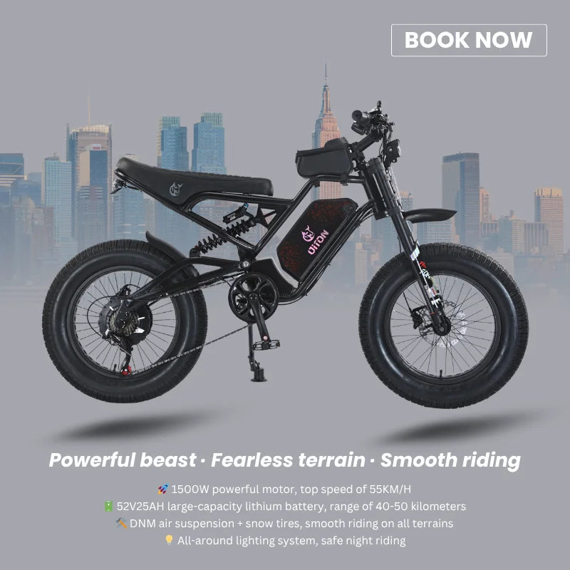 HKM-814867 52V 1500W Fat Tire Electric Mountain Bike with 25Ah Battery and 7-Speed Gears for Adults and Teens