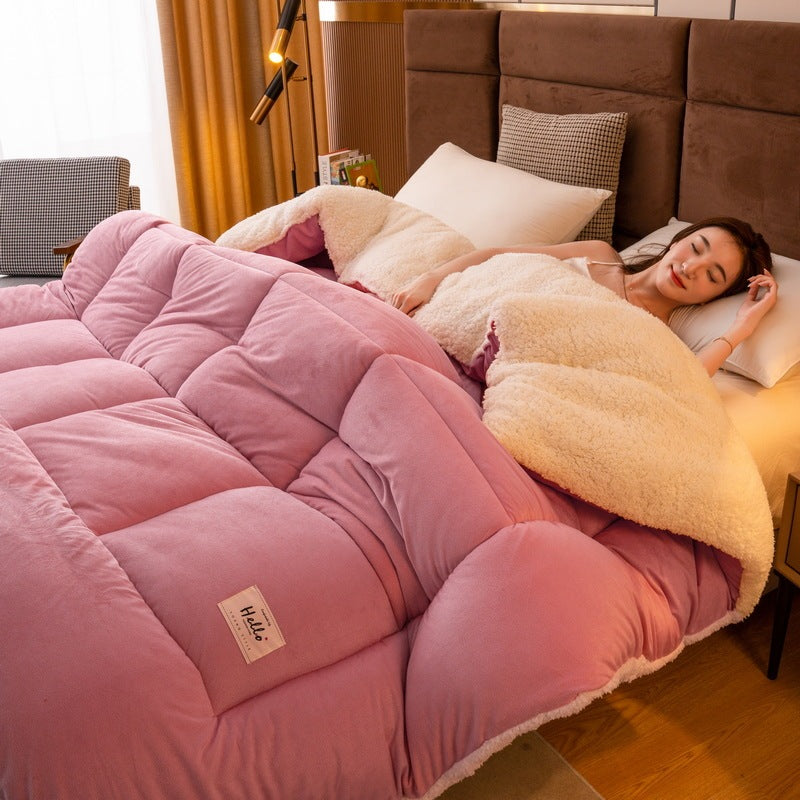 HKM-814867 Reversible Velvet Thickened Duvet Insert with Antibacterial Fiber Filling, Multiple Sizes Available