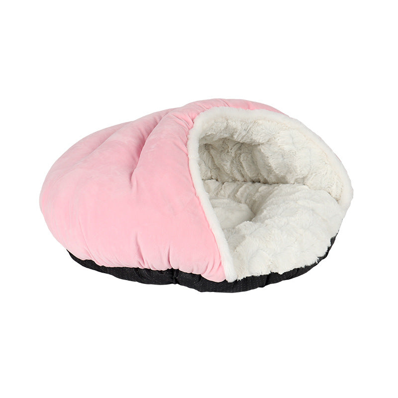 HKM-8148797 Cozy Semi-Closed Slippers Pet Nest with Printed Plush Material