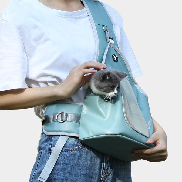HKM-8150973 Portable Folding Leather Pet Chest Backpack for Small to Medium Pets - Multiple Colors Available