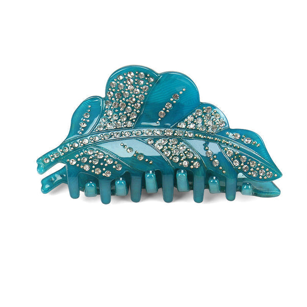 HKM-815123 Acrylic Leaf Design Hairpin with Diamond Accents – Handmade Women's Hair Clip in Green, Gray, Pink