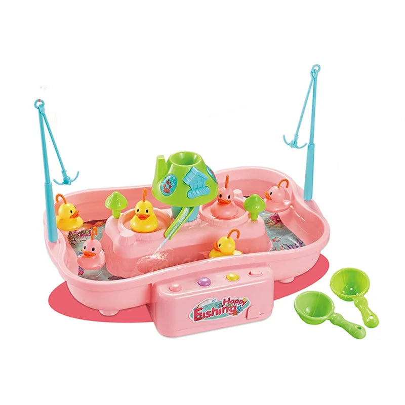 HKM-815187 Pink Duck Fishing Game Toy Set with Music and Light, Perfect for Fun Competition Play