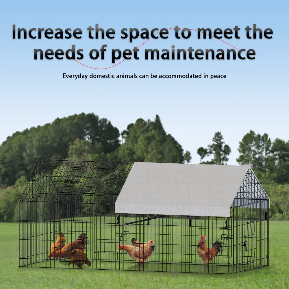 HKM-8152381 Pointed Wire Chicken Coop for Poultry Breeding, Metal and Fabric Structure, 86 x 40 x 40 Inches