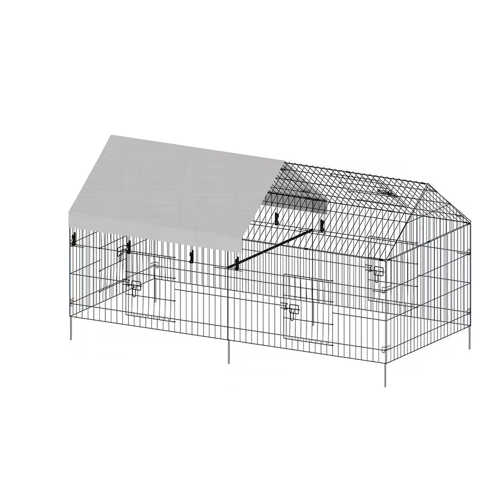 HKM-8152381 Pointed Wire Chicken Coop for Poultry Breeding, Metal and Fabric Structure, 86 x 40 x 40 Inches