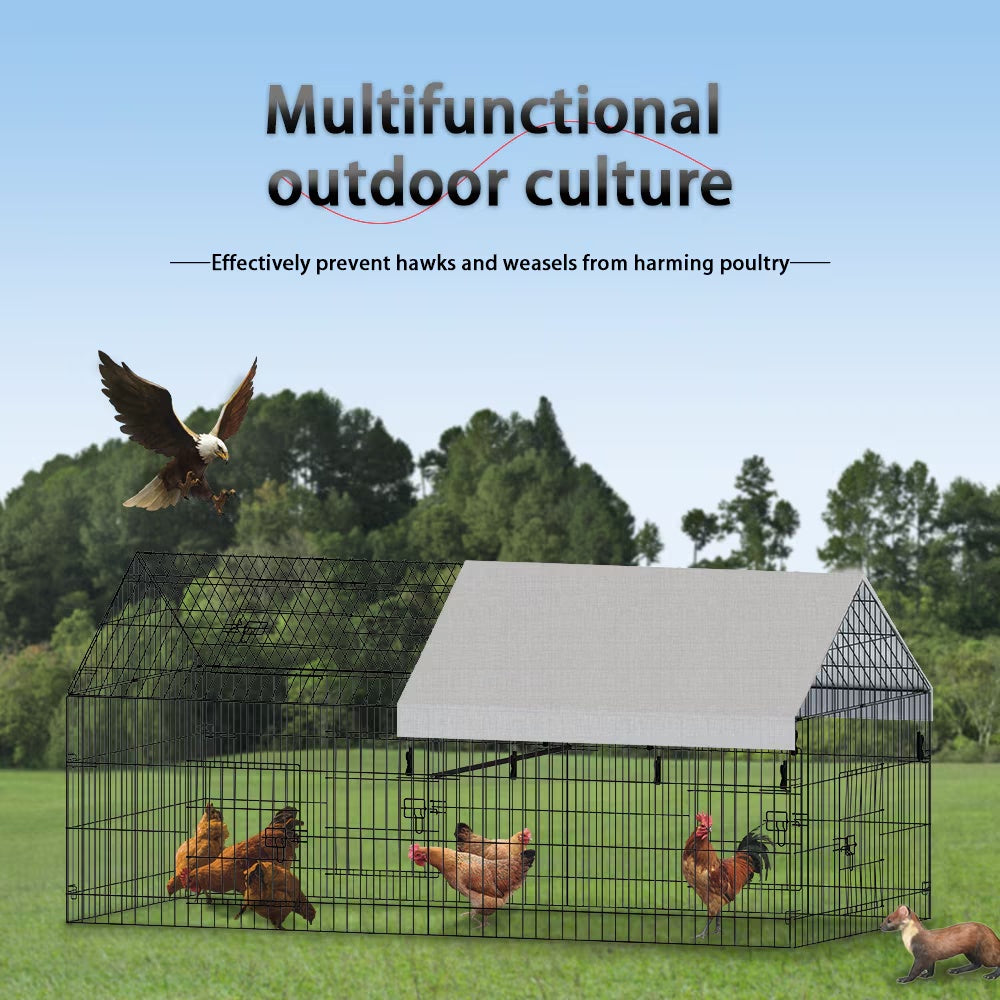 HKM-8152381 Pointed Wire Chicken Coop for Poultry Breeding, Metal and Fabric Structure, 86 x 40 x 40 Inches