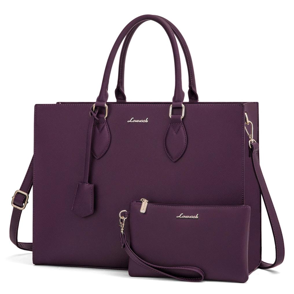 HKM-815251 Multi-Layer Laptop Tote Bag with 7 Pockets for Women - Versatile PU Leather Business Crossbody Messenger Bag