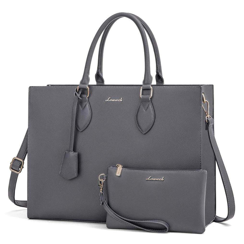 HKM-815251 Multi-Layer Laptop Tote Bag with 7 Pockets for Women - Versatile PU Leather Business Crossbody Messenger Bag