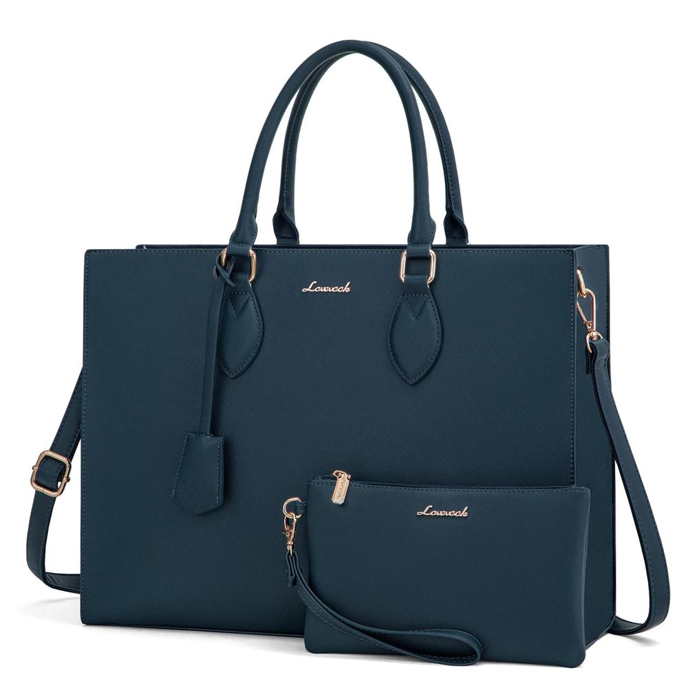 HKM-815251 Multi-Layer Laptop Tote Bag with 7 Pockets for Women - Versatile PU Leather Business Crossbody Messenger Bag