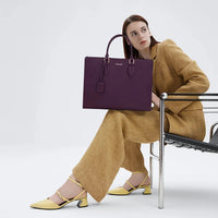 HKM-815251 Multi-Layer Laptop Tote Bag with 7 Pockets for Women - Versatile PU Leather Business Crossbody Messenger Bag