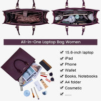 HKM-815251 Multi-Layer Laptop Tote Bag with 7 Pockets for Women - Versatile PU Leather Business Crossbody Messenger Bag