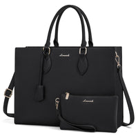HKM-815251 Multi-Layer Laptop Tote Bag with 7 Pockets for Women - Versatile PU Leather Business Crossbody Messenger Bag
