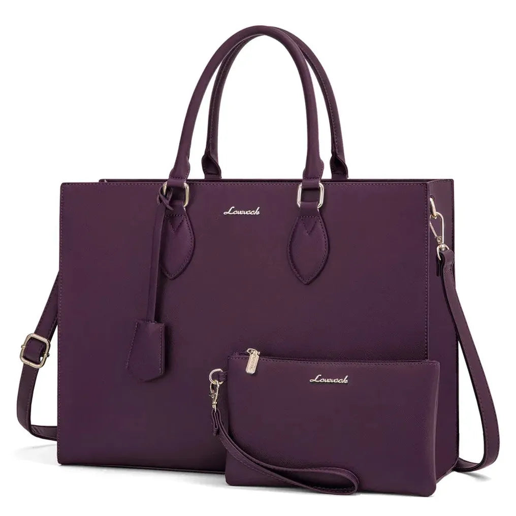 HKM-815251 Multi-Layer Laptop Tote Bag with 7 Pockets for Women - Versatile PU Leather Business Crossbody Messenger Bag