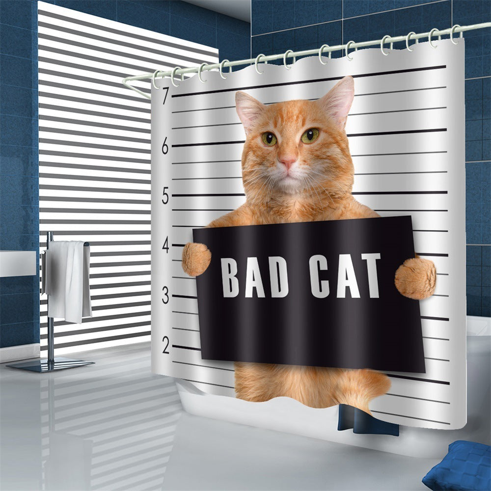 HKM-815251 Waterproof Polyester Shower Curtain – Modern Fat Cat Designs in Various Sizes