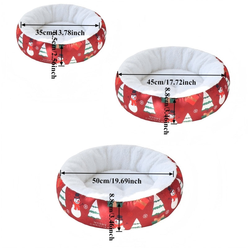 HKM-8152765 Christmas-Themed Warm Pet Bedding for Small and Medium Dogs and Cats - Cozy Nest with Holiday Prints