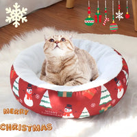 HKM-8152765 Christmas-Themed Warm Pet Bedding for Small and Medium Dogs and Cats - Cozy Nest with Holiday Prints