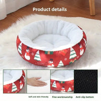 HKM-8152765 Christmas-Themed Warm Pet Bedding for Small and Medium Dogs and Cats - Cozy Nest with Holiday Prints