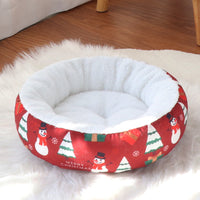 HKM-8152765 Christmas-Themed Warm Pet Bedding for Small and Medium Dogs and Cats - Cozy Nest with Holiday Prints