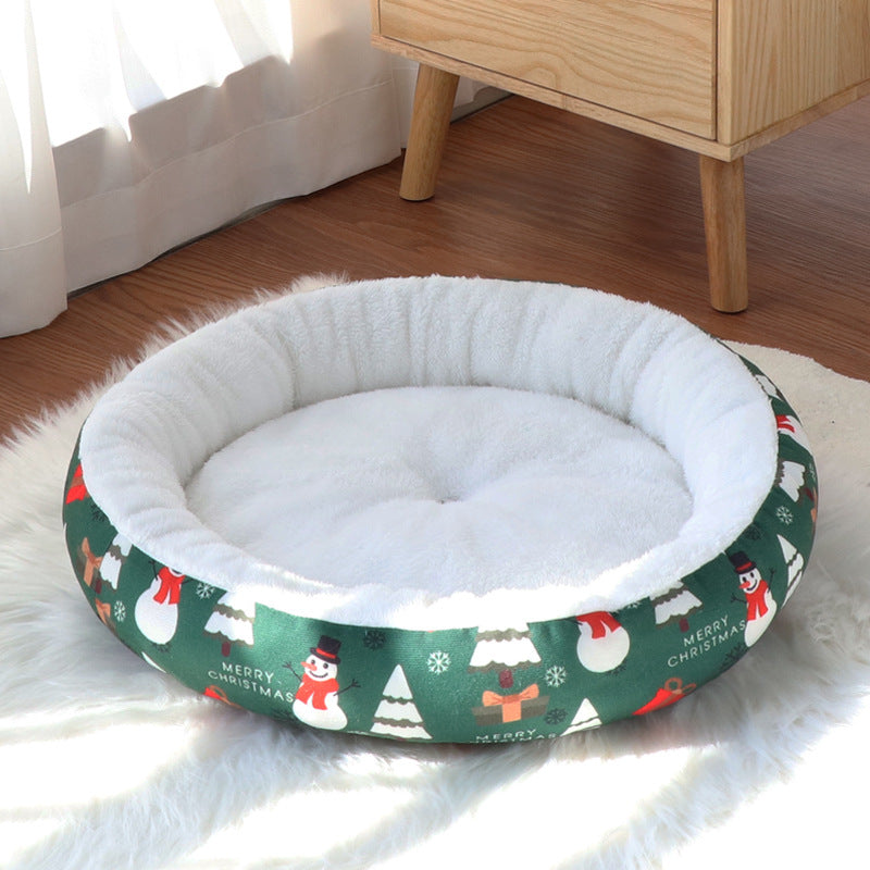HKM-8152765 Christmas-Themed Warm Pet Bedding for Small and Medium Dogs and Cats - Cozy Nest with Holiday Prints