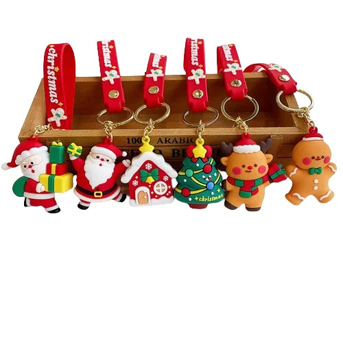 HKM-815379 Cute Cartoon Elk Gingerbread Man Keychain for Christmas - PVC Keyring Accessory