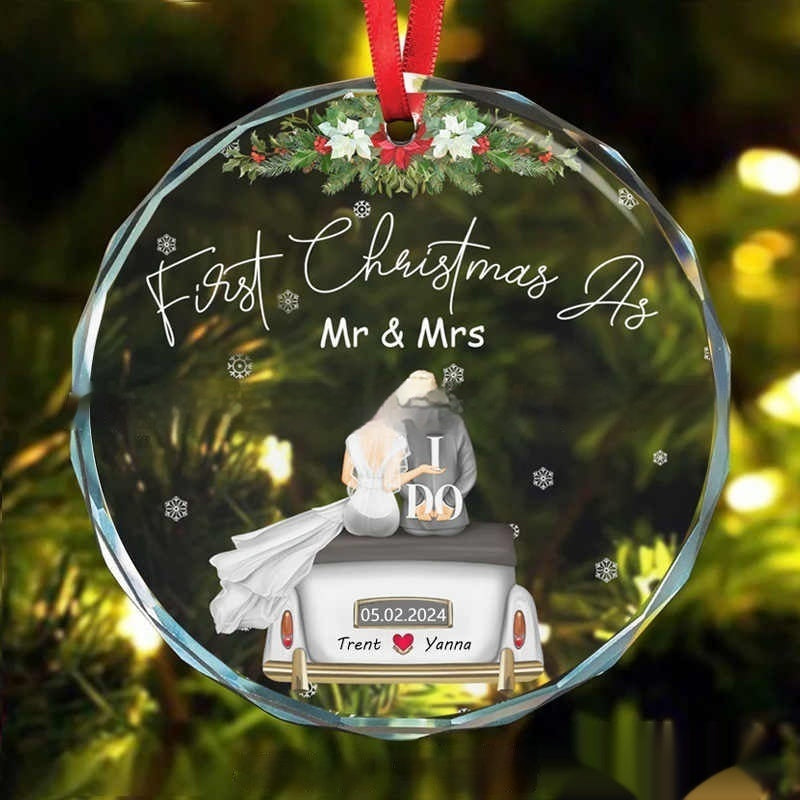 HKM-815507 Christmas Crystal Round Pendant – Glass Transparent Design with Cartoon Pattern, 80mm