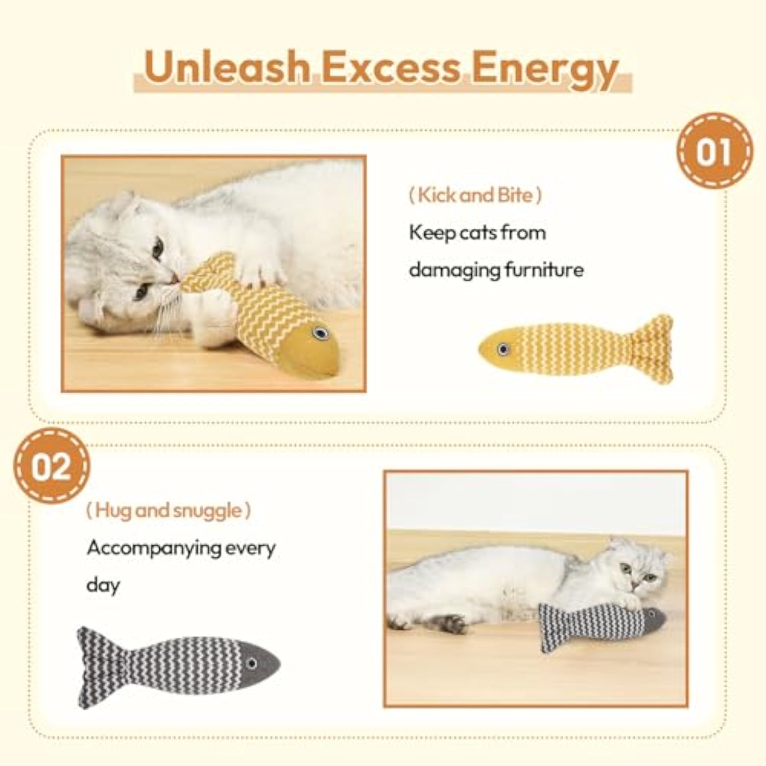 HKM-8155965 Catnip Interactive Fish Toys - 3 Piece Set for Indoor Cats and Kittens, Self-Play Exercise Kicker