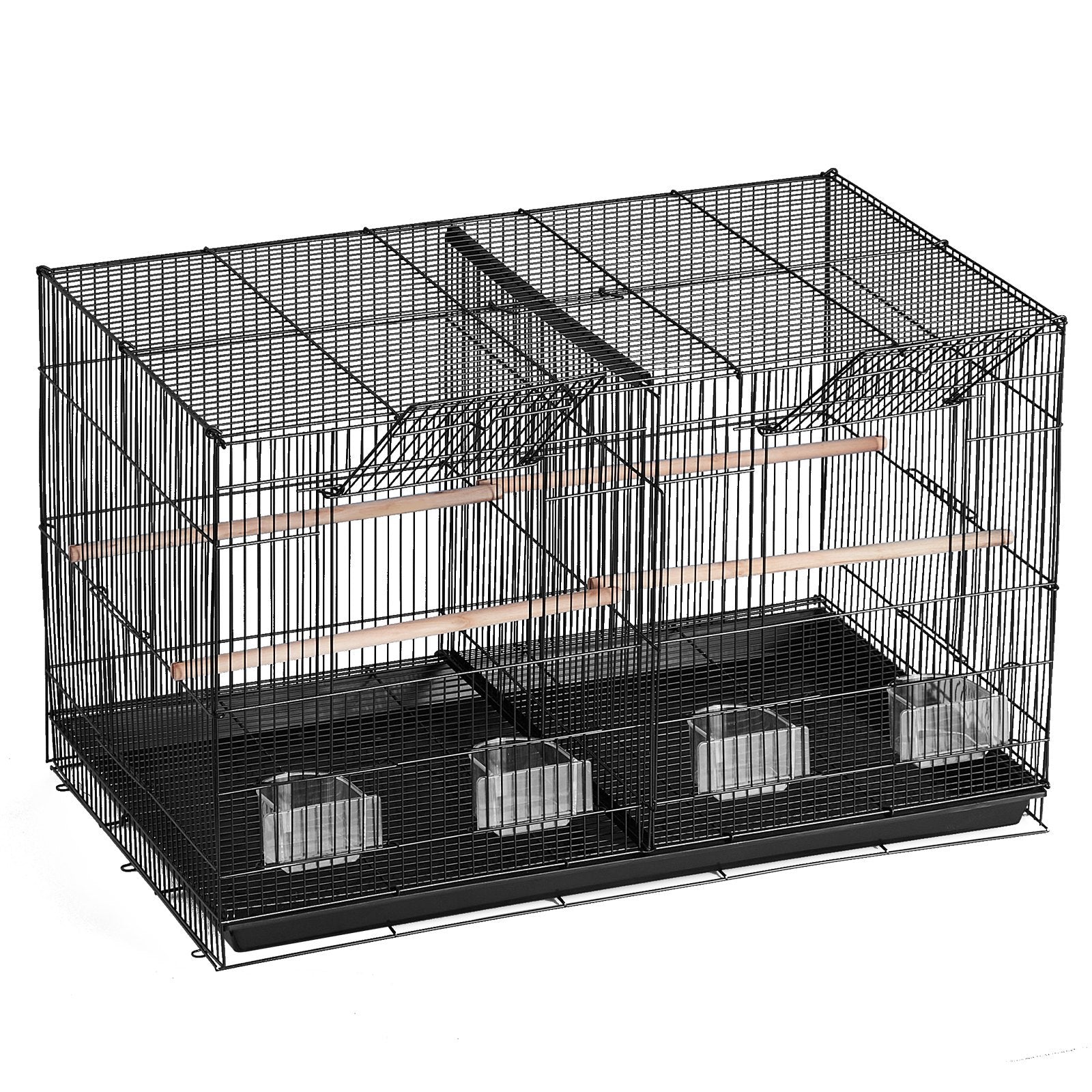 HKM-815635 Spacious 18-Inch Metal Bird Cage with Divider, 5 Perches, 4 Feeding Cups for Parakeets, Canaries, Lovebirds, and Cockatiels