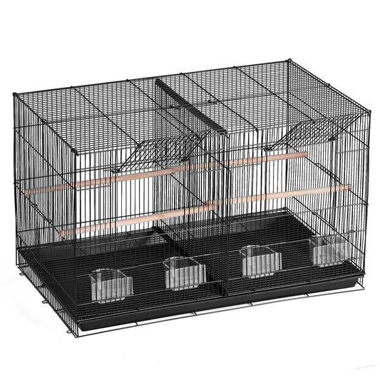 HKM-815635 Spacious 18-Inch Metal Bird Cage with Divider, 5 Perches, 4 Feeding Cups for Parakeets, Canaries, Lovebirds, and Cockatiels