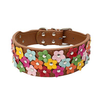 HKM-8156477 Three Rows of Flowers PU Large Dog Collar in Multiple Colors