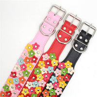 HKM-8156477 Three Rows of Flowers PU Large Dog Collar in Multiple Colors