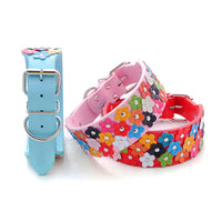 HKM-8156477 Three Rows of Flowers PU Large Dog Collar in Multiple Colors