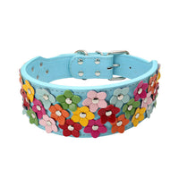 HKM-8156477 Three Rows of Flowers PU Large Dog Collar in Multiple Colors