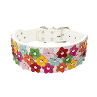 HKM-8156477 Three Rows of Flowers PU Large Dog Collar in Multiple Colors