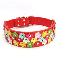 HKM-8156477 Three Rows of Flowers PU Large Dog Collar in Multiple Colors