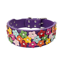 HKM-8156477 Three Rows of Flowers PU Large Dog Collar in Multiple Colors