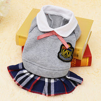 HKM-8156861 Pink and Gray Cotton School Uniform Skirt for Small Dogs