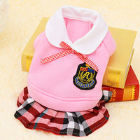 HKM-8156861 Pink and Gray Cotton School Uniform Skirt for Small Dogs