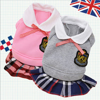 HKM-8156861 Pink and Gray Cotton School Uniform Skirt for Small Dogs