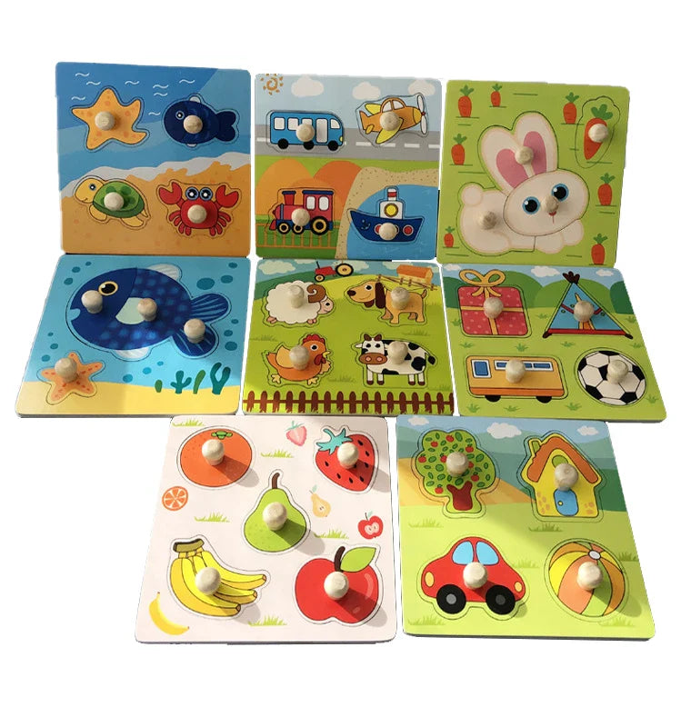 HKM-815699 Children's Wooden Cartoon Animal Jigsaw Puzzle - Educational Hand Grabbing Toy for Ages 2 and Up
