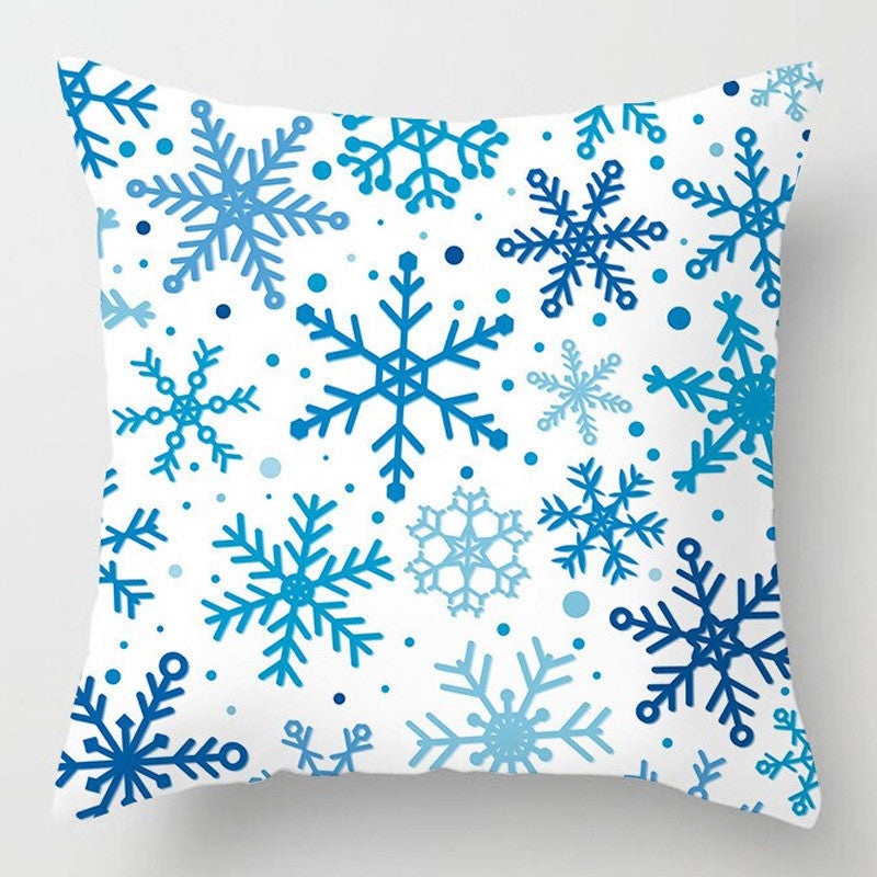 HKM-815763 Blue Snowflake Christmas Linen Throw Pillow Cover - 45x45cm Decorative Cushion in Festive Print