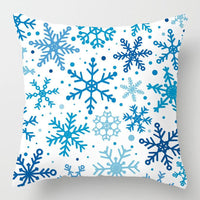 HKM-815763 Blue Snowflake Christmas Linen Throw Pillow Cover - 45x45cm Decorative Cushion in Festive Print