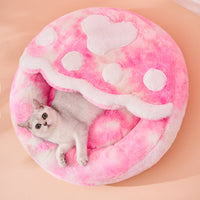 HKM-8158525 Cozy Plush Enclosed Cat Bed for Warm Winter Sleep - Simple Stylish Design, Unicorn Claw Features, Pink & Blue