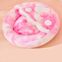 HKM-8158525 Cozy Plush Enclosed Cat Bed for Warm Winter Sleep - Simple Stylish Design, Unicorn Claw Features, Pink & Blue