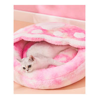 HKM-8158525 Cozy Plush Enclosed Cat Bed for Warm Winter Sleep - Simple Stylish Design, Unicorn Claw Features, Pink & Blue