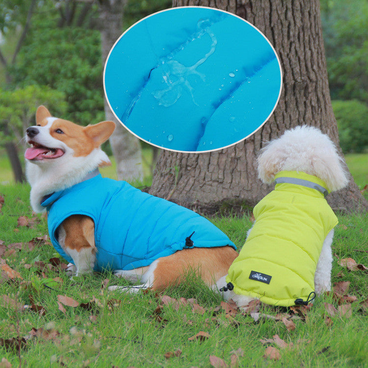 HKM-8158909 Thickened Waterproof Double-Sided Reflective Outdoor Pet Jacket in Blue and Green