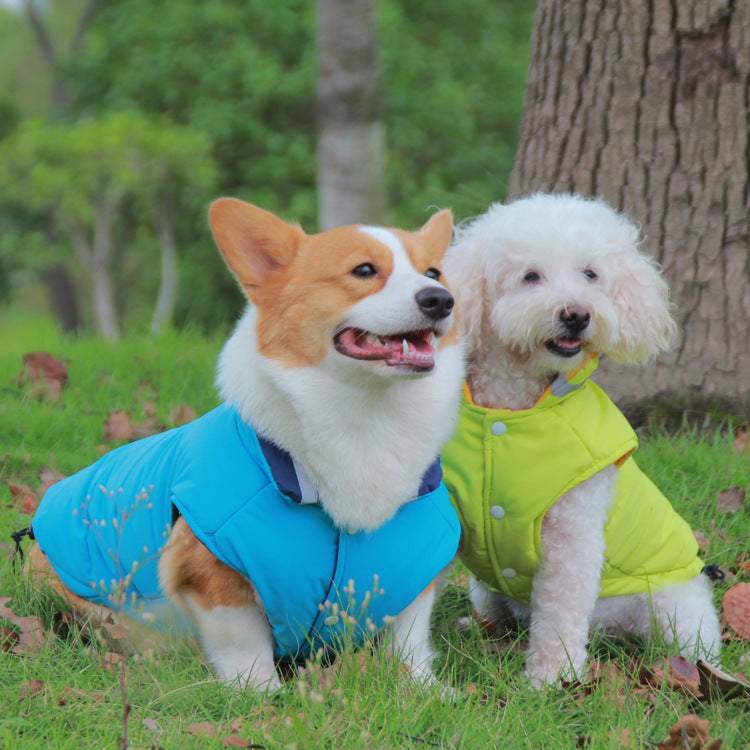 HKM-8158909 Thickened Waterproof Double-Sided Reflective Outdoor Pet Jacket in Blue and Green