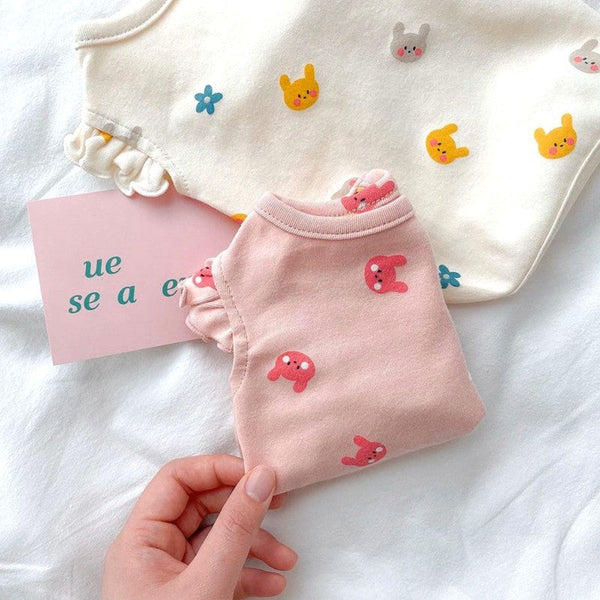 HKM-8160061 Spring Style Thin Cat Vest Apparel for Dogs in Pink and White - Available in S, M, L, XL